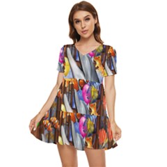 Outside The Window-swimming With Fishes Tiered Short Sleeve Mini Dress