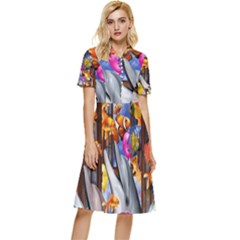 Outside The Window-swimming With Fishes Button Top Knee Length Dress