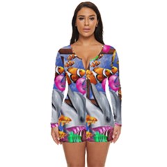 Outside The Window-swimming With Fishes Long Sleeve Boyleg Swimsuit