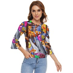 Outside The Window-swimming With Fishes Bell Sleeve Top