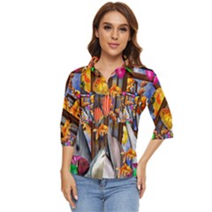 Outside The Window-swimming With Fishes Women s Quarter Sleeve Pocket Shirt