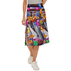 Outside The Window-swimming With Fishes Midi Panel Skirt