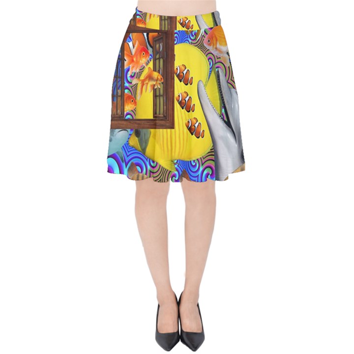 Outside The Window-swimming With Fishes 2 Velvet High Waist Skirt