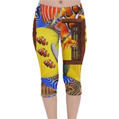 Outside The Window-swimming With Fishes 2 Velvet Capri Leggings  by impacteesstreetwearcollage