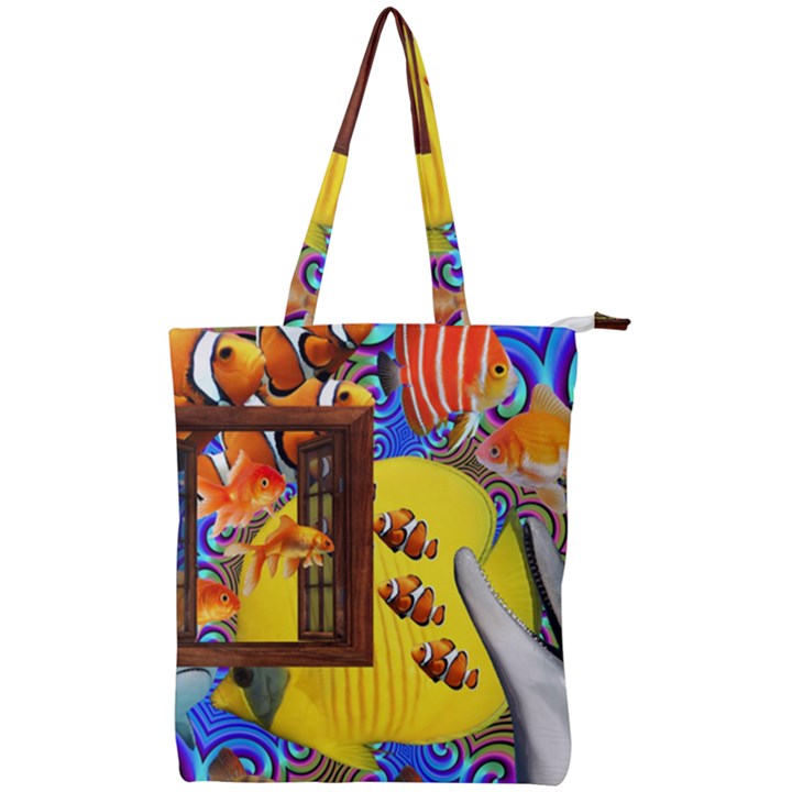 Outside The Window-swimming With Fishes 2 Double Zip Up Tote Bag