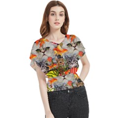 Aquarium Life Cropped Butterfly Chiffon Blouse