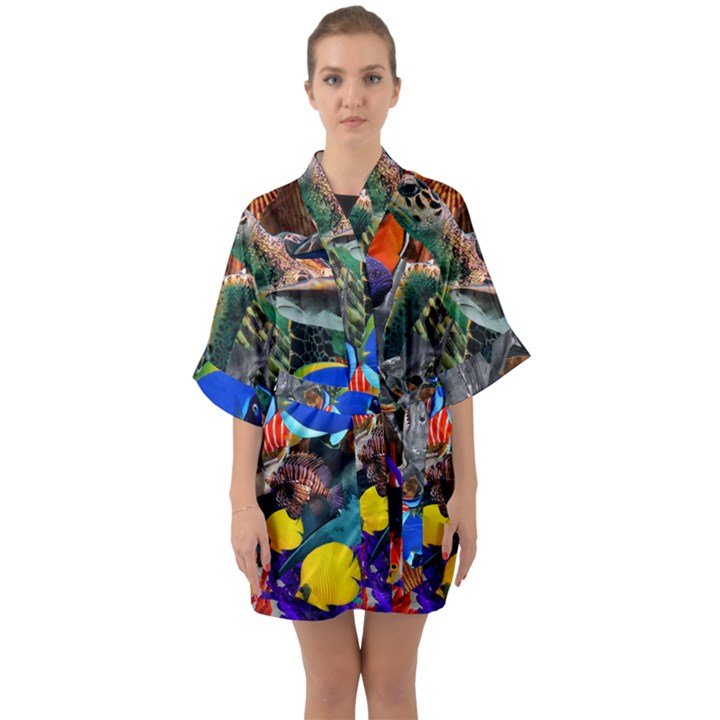 Under The Sea 5 Half Sleeve Satin Kimono 