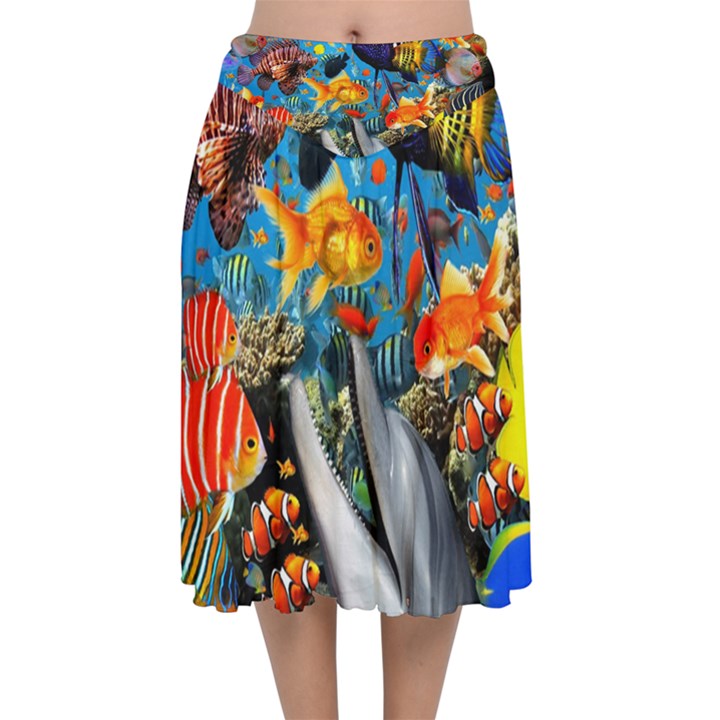 Under The Sea 4 Velvet Flared Midi Skirt