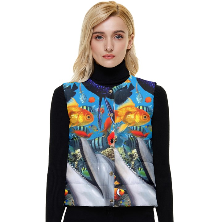 Under The Sea 4 Women s Short Button Up Puffer Vest