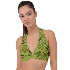 Folk Flowers Pattern  Halter Plunge Bikini Top by Eskimos