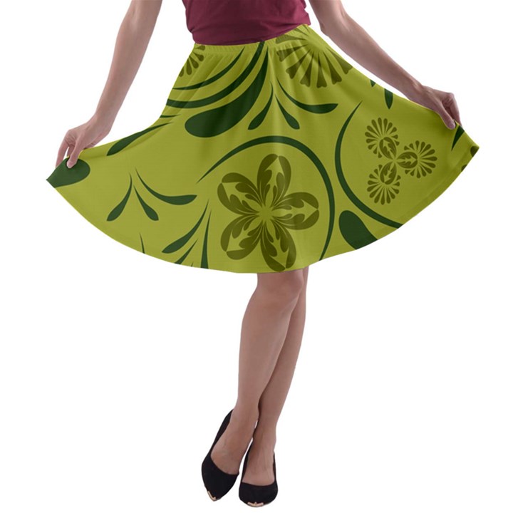 Folk flowers pattern  A-line Skater Skirt