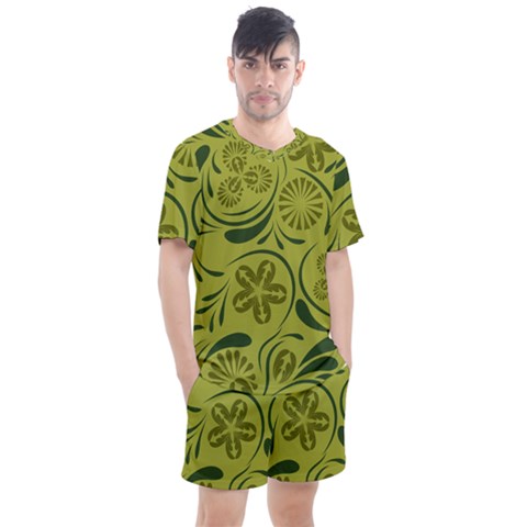 Folk Flowers Pattern  Men s Mesh Tee And Shorts Set by Eskimos