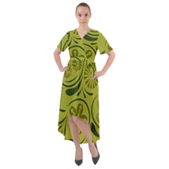 Folk Flowers Pattern  Front Wrap High Low Dress by Eskimos