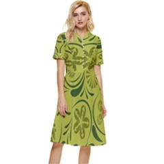 Folk Flowers Pattern  Button Top Knee Length Dress by Eskimos