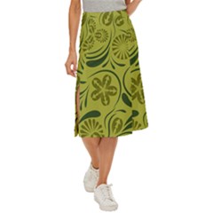 Folk Flowers Pattern  Midi Panel Skirt by Eskimos