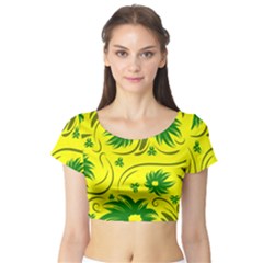 Folk Flowers Pattern  Short Sleeve Crop Top by Eskimos