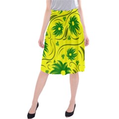 Folk Flowers Pattern  Midi Beach Skirt by Eskimos