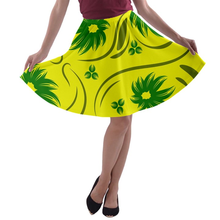 Folk flowers pattern  A-line Skater Skirt