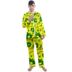 Folk Flowers Pattern  Men s Long Sleeve Satin Pajamas Set by Eskimos