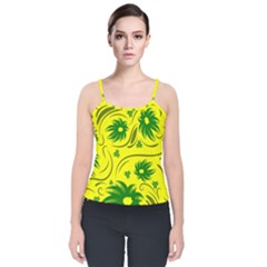 Folk Flowers Pattern  Velvet Spaghetti Strap Top by Eskimos