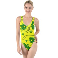 Folk Flowers Pattern  High Leg Strappy Swimsuit