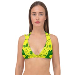 Folk Flowers Pattern  Double Strap Halter Bikini Top by Eskimos