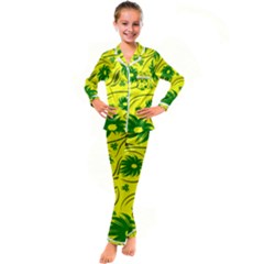 Folk Flowers Pattern  Kid s Satin Long Sleeve Pajamas Set by Eskimos