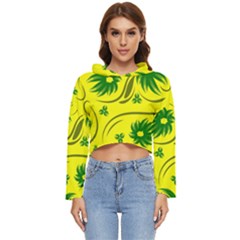 Folk Flowers Pattern  Women s Lightweight Cropped Hoodie by Eskimos