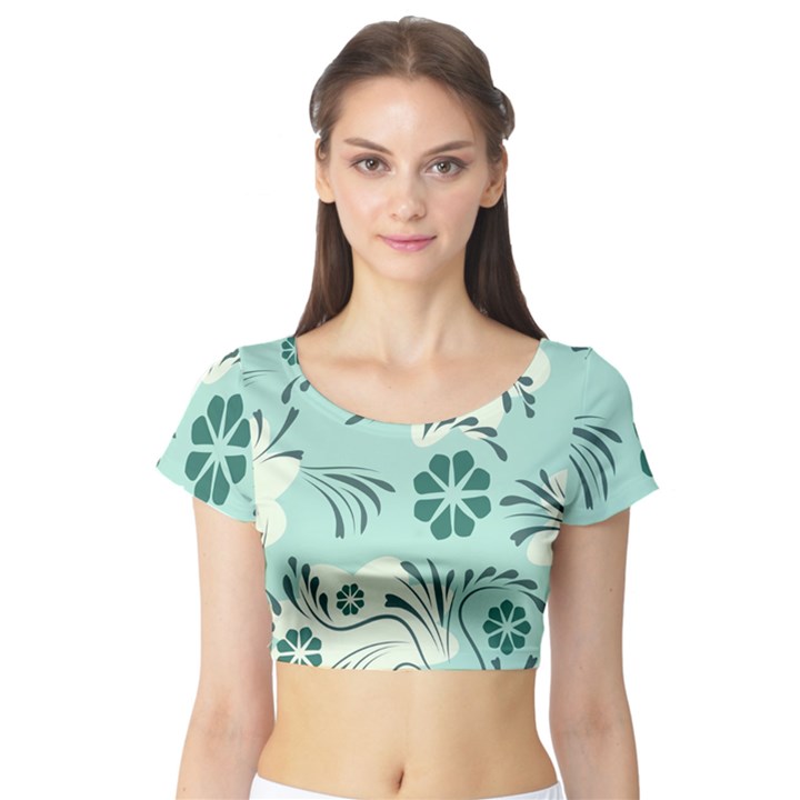 Folk flowers pattern  Short Sleeve Crop Top