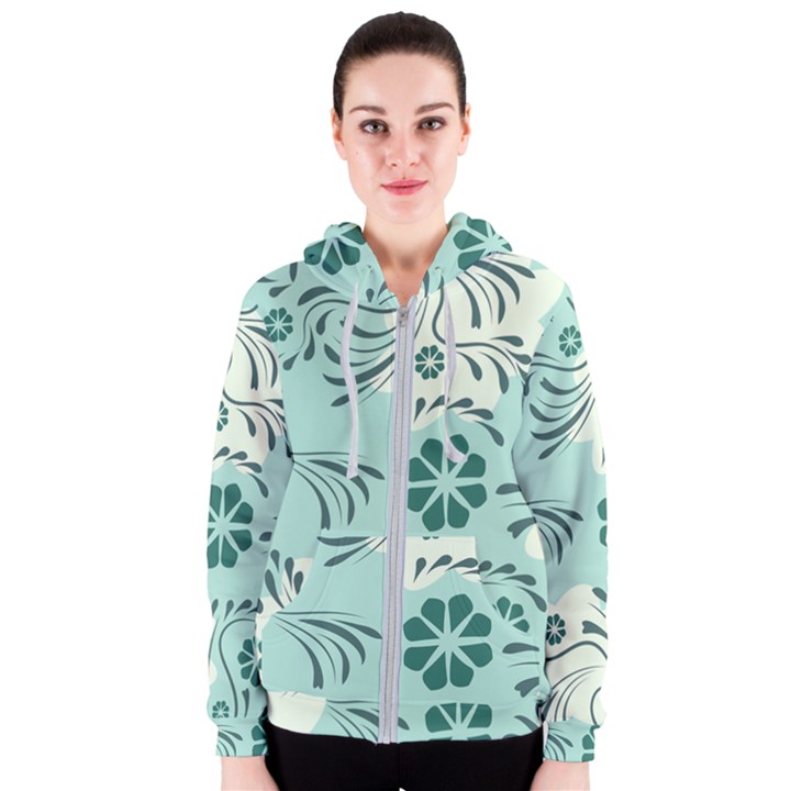 Folk flowers pattern  Women s Zipper Hoodie