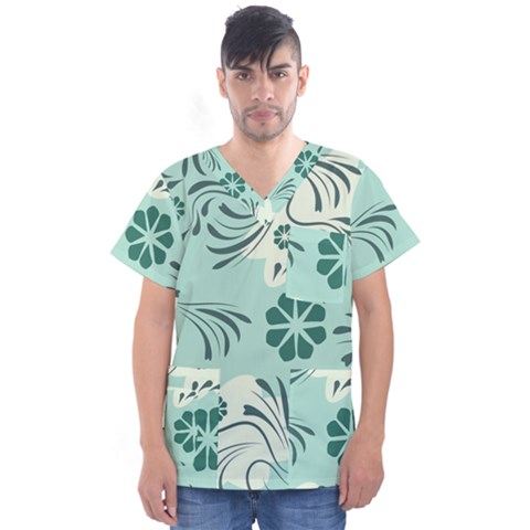 Folk Flowers Pattern  Men s V-neck Scrub Top by Eskimos