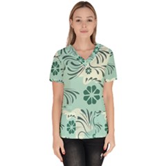 Folk Flowers Pattern  Women s V-neck Scrub Top by Eskimos