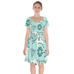 Folk Flowers Pattern  Short Sleeve Bardot Dress by Eskimos