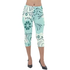 Folk Flowers Pattern  Lightweight Velour Capri Leggings  by Eskimos