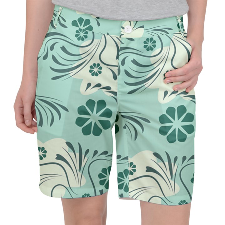 Folk flowers pattern  Pocket Shorts