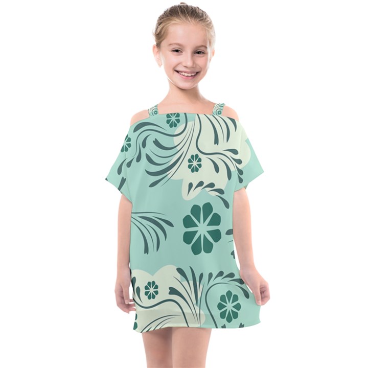 Folk flowers pattern  Kids  One Piece Chiffon Dress