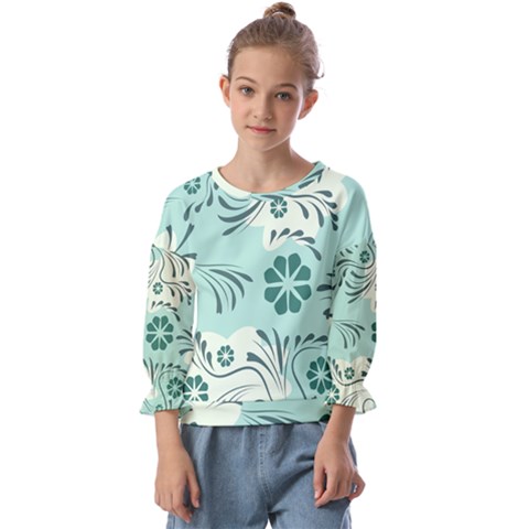 Folk Flowers Pattern  Kids  Cuff Sleeve Top by Eskimos