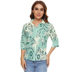 Folk Flowers Pattern  Women s Quarter Sleeve Pocket Shirt