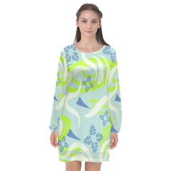 Folk Flowers Pattern  Long Sleeve Chiffon Shift Dress  by Eskimos