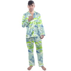 Folk Flowers Pattern  Men s Long Sleeve Satin Pajamas Set by Eskimos