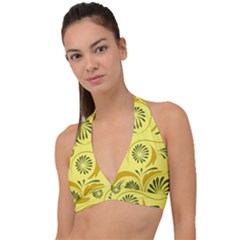 Folk Flowers Pattern  Halter Plunge Bikini Top by Eskimos