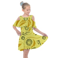 Folk Flowers Pattern  Kids  Shoulder Cutout Chiffon Dress by Eskimos