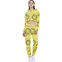 Folk Flowers Pattern  Cropped Zip Up Lounge Set