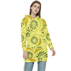 Folk Flowers Pattern  Women s Long Oversized Pullover Hoodie