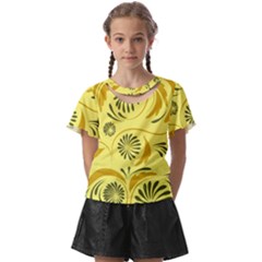 Folk Flowers Pattern  Kids  Front Cut Tee by Eskimos