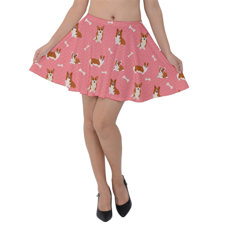 Cute Corgi Dogs Velvet Skater Skirt