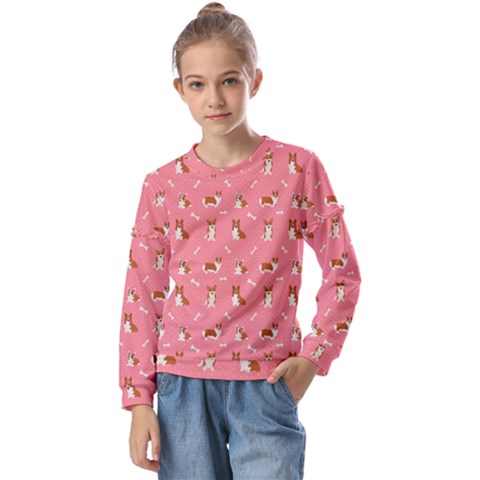 Cute Corgi Dogs Kids  Long Sleeve Tee With Frill  by SychEva