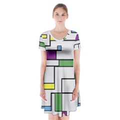 Colorful Rectangles Short Sleeve V-neck Flare Dress by LalyLauraFLM