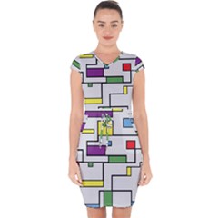 Colorful Rectangles Capsleeve Drawstring Dress  by LalyLauraFLM