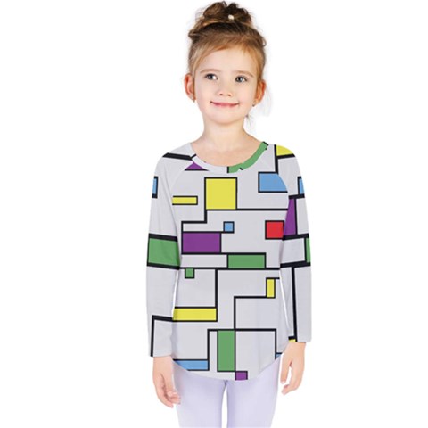 Colorful Rectangles Kids  Long Sleeve Tee by LalyLauraFLM